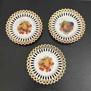 🌹 German 5” Vintage Gold Guild Edge Fruit Plates Set of 3